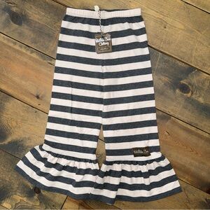 NWT sz 6 Matilda Jane Grey Stripe Big Ruffle Pants Gray Light Pink Ruffles